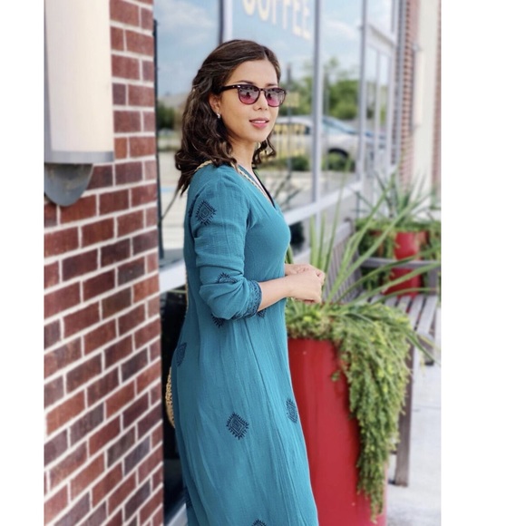 Zara NWT Green Printed Loose Fitting Long Sleeve Dress Large - Picture 3 of 14